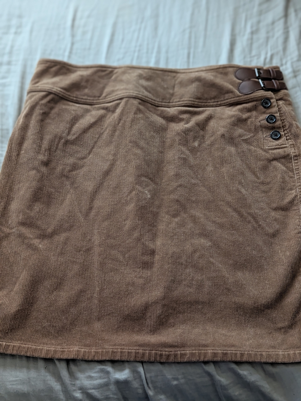 American Living Brown Corduroy Mini Skirt with Side Buckle Detail